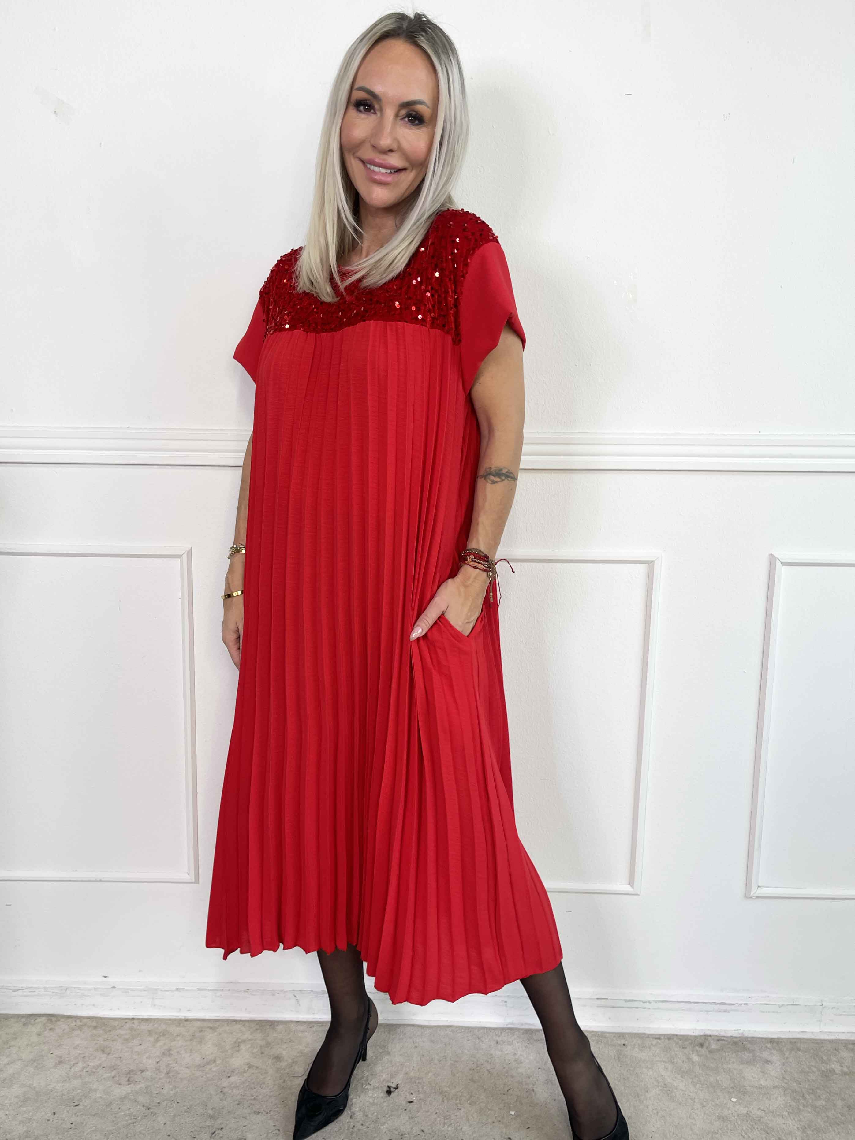 Nancy Party - Lång plisserad klänning med paljetter och sammet